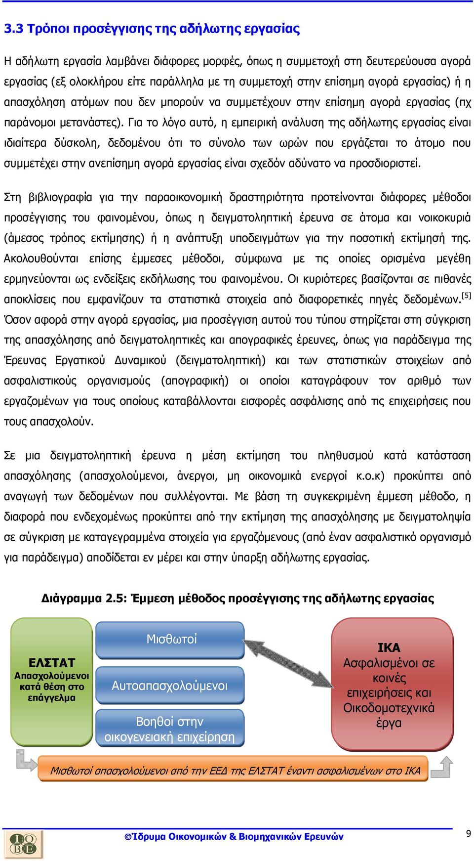 Για το λόγο αυτό, η εµπειρική ανάλυση της αδήλωτης εργασίας είναι ιδιαίτερα δύσκολη, δεδοµένου ότι το σύνολο των ωρών που εργάζεται το άτοµο που συµµετέχει στην ανεπίσηµη αγορά εργασίας είναι σχεδόν