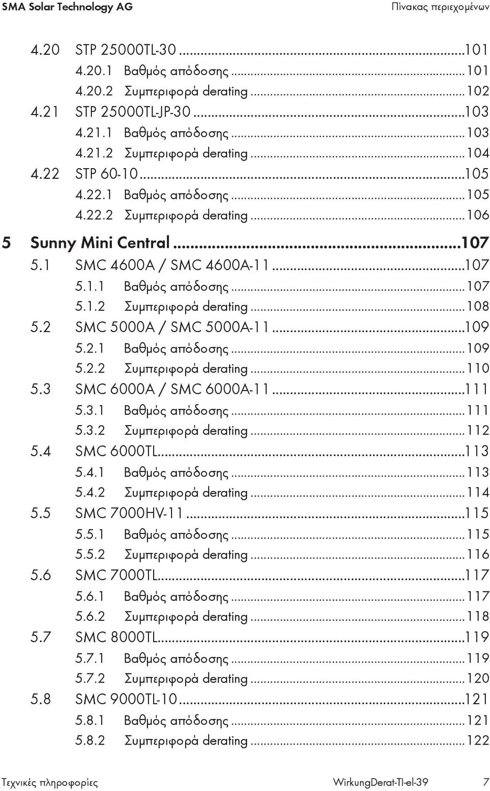 2 SMC 5000A / SMC 5000A-11...109 5.2.1 Βαθμός απόδοσης...109 5.2.2 Συμπεριφορά derating...110 5.3 SMC 6000A / SMC 6000A-11...111 5.3.1 Βαθμός απόδοσης...111 5.3.2 Συμπεριφορά derating...112 5.