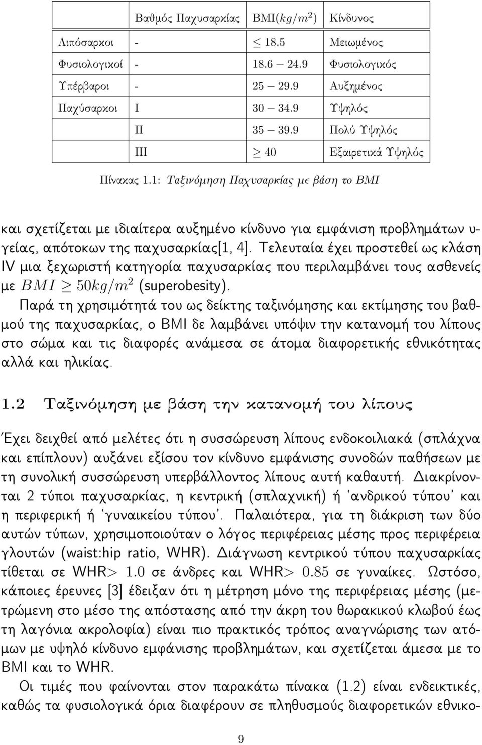 1: Ταξινόμηση Παχυσαρκίας με βάση το ΒΜΙ και σχετίζεται με ιδιαίτερα αυξημένο κίνδυνο για εμφάνιση προβλημάτων υ- γείας, απότοκων της παχυσαρκίας[1, 4].