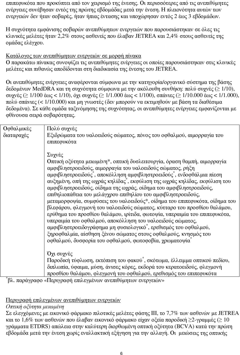 Η συχνότητα εμφάνισης σοβαρών ανεπιθύμητων ενεργειών που παρουσιάστηκαν σε όλες τις κλινικές μελέτες ήταν 2,2% στους ασθενείς που έλαβαν JETREA και 2,4% στους ασθενείς της ομάδας ελέγχου.