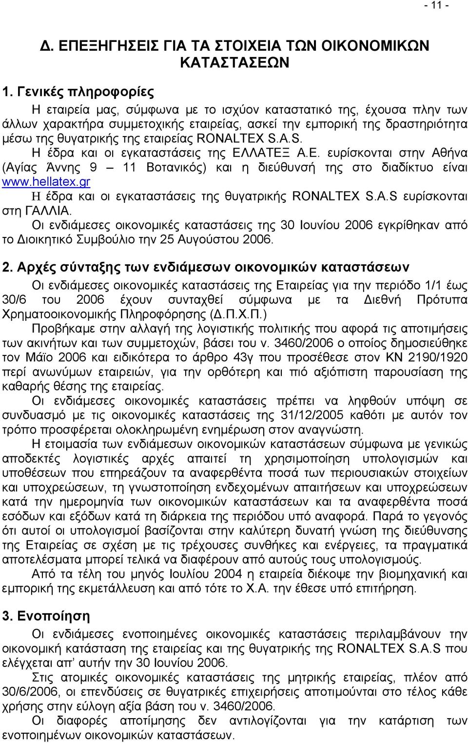 εταιρείας RONALTEX S.A.S. Η έδρα και οι εγκαταστάσεις της ΕΛΛΑΤΕΞ Α.Ε. ευρίσκονται στην Αθήνα (Αγίας Άννης 9 11 Βοτανικός) και η διεύθυνσή της στο διαδίκτυο είναι www.hellatex.