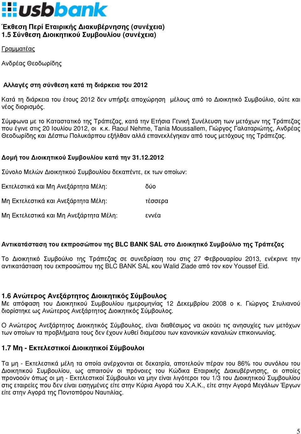 οµή του ιοικητικού Συµβουλίου κατά την 31.12.