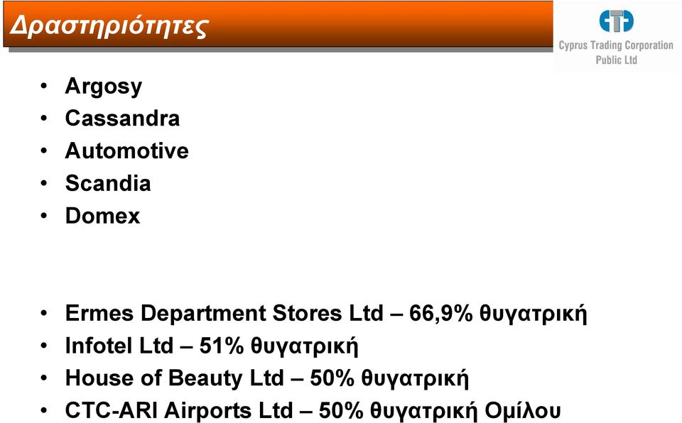 Infotel Ltd 51% θυγατρική House of Beauty Ltd 50%