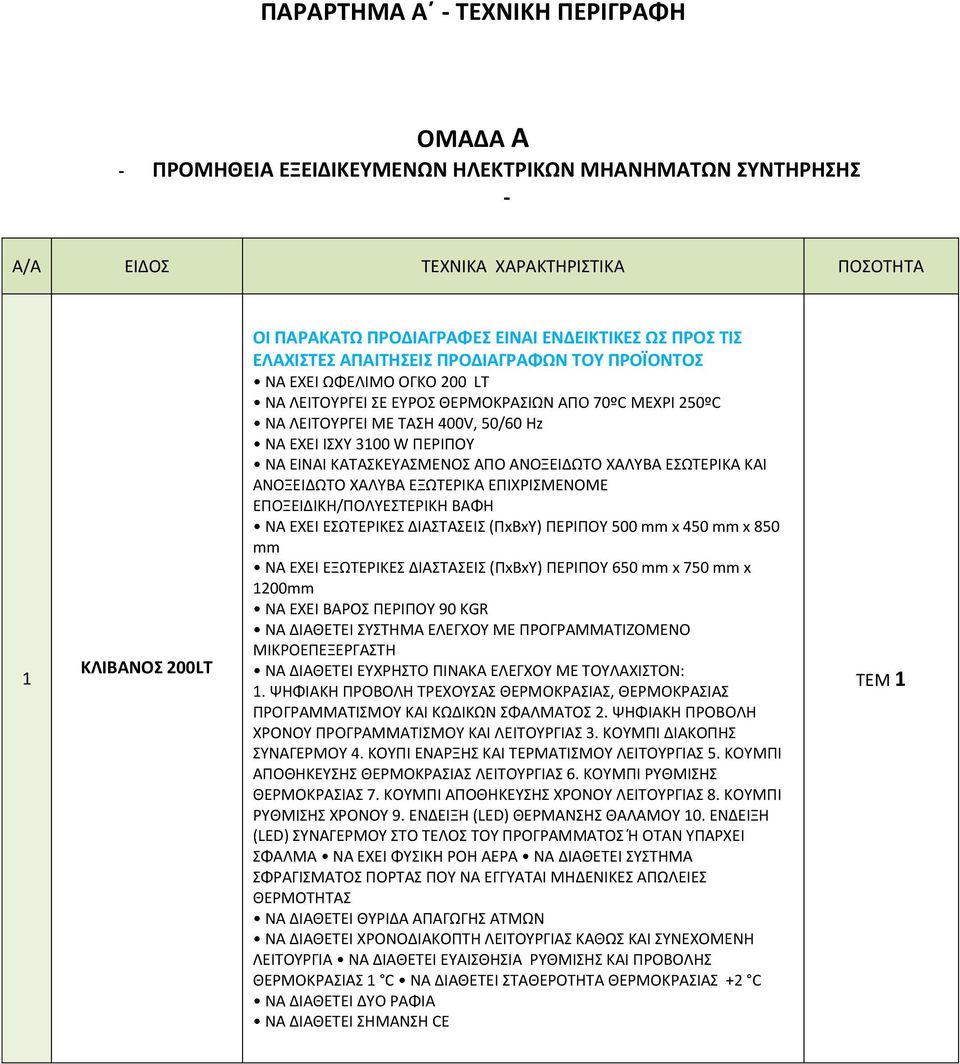 ΕΧΕΙ ΙΣΧΥ 3100 W ΠΕΡΙΠΟΥ ΝΑ EINAI ΚΑΤΑΣΚΕΥΑΣΜΕΝΟΣ ΑΠΟ ΑΝΟΞΕΙΔΩΤΟ ΧΑΛΥΒΑ ΕΣΩΤΕΡΙΚΑ ΚΑΙ ΑΝΟΞΕΙΔΩΤΟ ΧΑΛΥΒΑ ΕΞΩΤΕΡΙΚΑ ΕΠΙΧΡΙΣΜΕΝΟΜΕ ΕΠΟΞΕΙΔΙΚΗ/ΠΟΛΥΕΣΤΕΡΙΚΗ ΒΑΦΗ ΝΑ ΕΧΕΙ ΕΣΩΤΕΡΙΚΕΣ ΔΙΑΣΤΑΣΕΙΣ (ΠxΒxΥ)