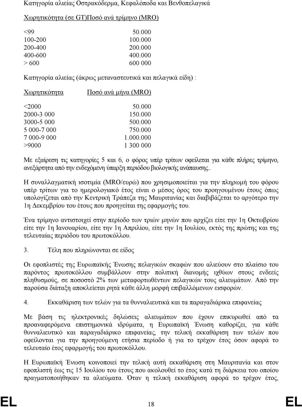 000.000 >9000 1 300 000 Με εξαίρεση τις κατηγορίες 5 και 6, ο φόρος υπέρ τρίτων οφείλεται για κάθε πλήρες τρίμηνο, ανεξάρτητα από την ενδεχόμενη ύπαρξη περιόδου βιολογικής ανάπαυσης.