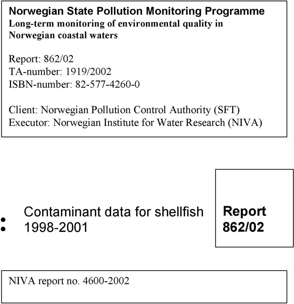 Client: Norwegian Pollution Control Authority (SFT) Executor: Norwegian Institute for Water