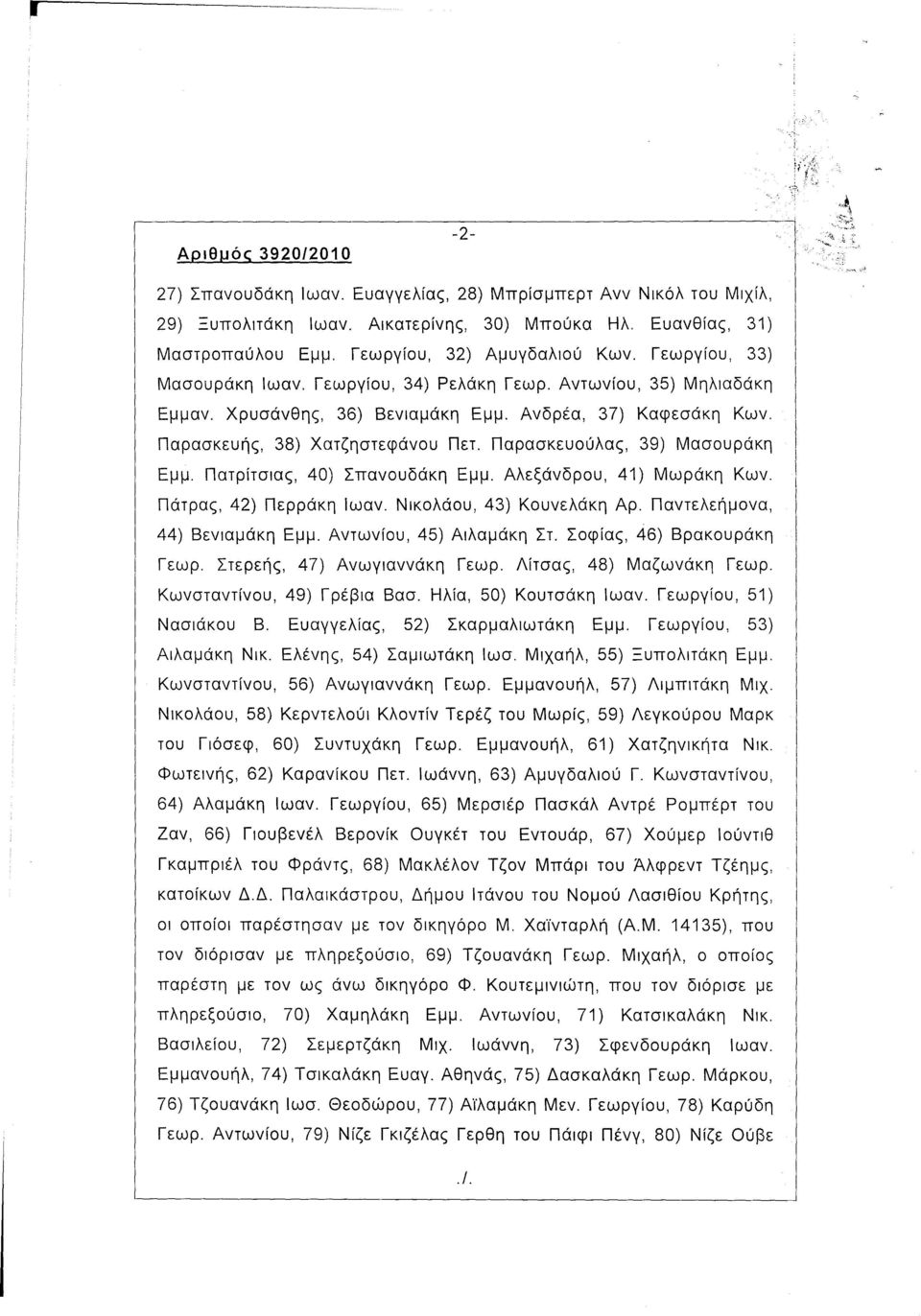 Παρασκευής, 38) Χατζηστεφάνου Πετ. Παρασκευούλας, 39) Μασουράκη Εμμ. Πατρίτσιας, 40) Σπανουδάκη Εμμ. Αλεξάνδρου, 41) Μωράκη Κων. Πάτρας, 42) Περράκη Ιωαν. Νικολάου, 43) Κουνελάκη Αρ.