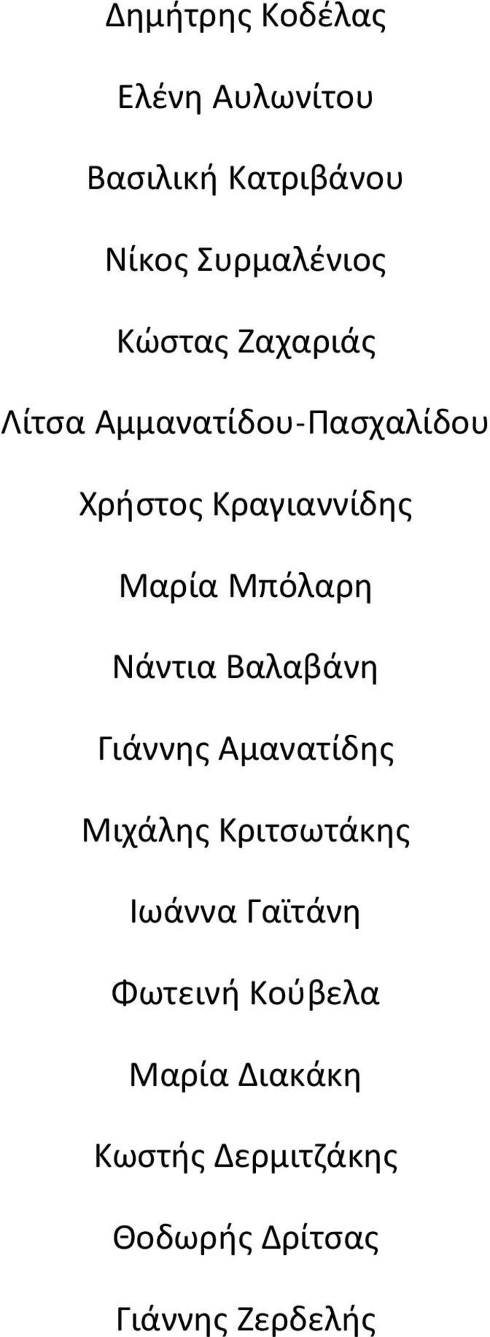 Μπόλαρη Νάντια Βαλαβάνη Γιάννης Αμανατίδης Μιχάλης Κριτσωτάκης Ιωάννα