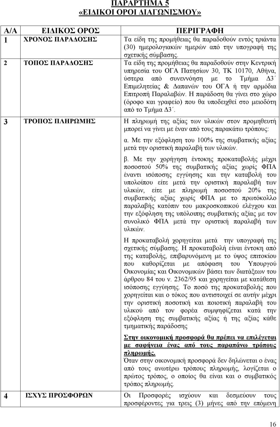 2 ΤΟΠΟΣ ΠΑΡΑΔΟΣΗΣ Τα είδη της προμήθειας θα παραδοθούν στην Κεντρική υπηρεσία του ΟΓΑ Πατησίων 30, ΤΚ 10170, Αθήνα, ύστερα από συνεννόηση με το Τμήμα Δ3 Επιμελητείας & Δαπανών του ΟΓΑ ή την αρμόδια