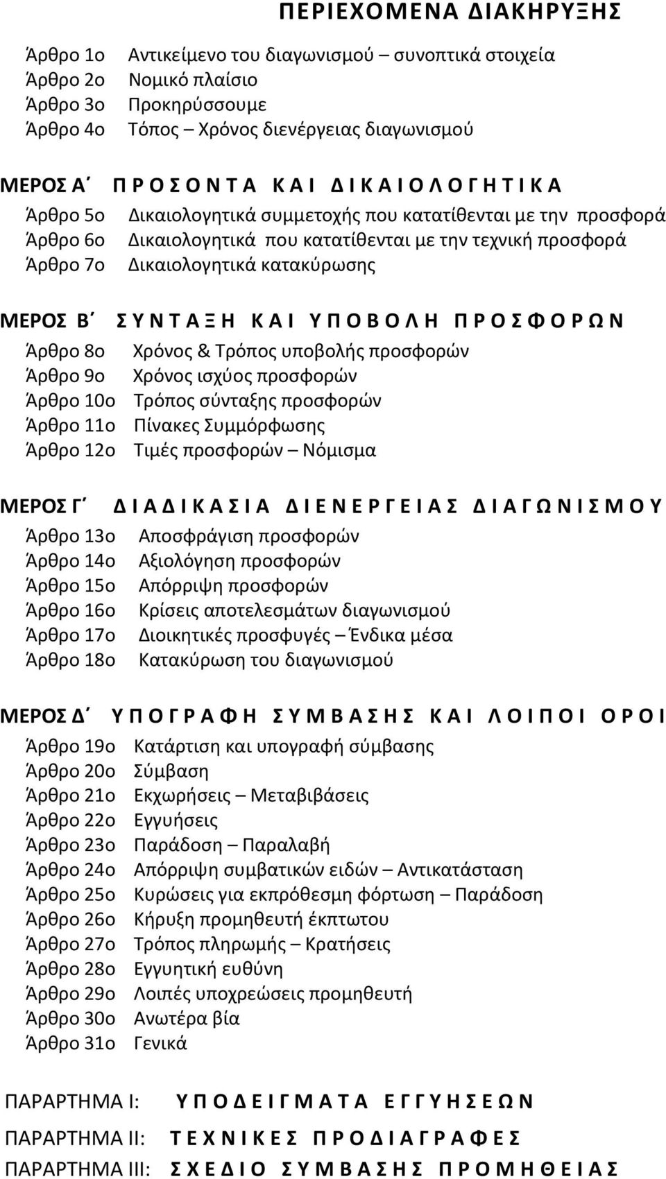 ΚΑΙ ΥΠΟΒΟΛΗ ΠΡΟΣΦΟΡΩΝ Άρθρο 8ο Χρόνος & Τρόπος υποβολής προσφορών Άρθρο 9ο Χρόνος ισχύος προσφορών Άρθρο 10ο Τρόπος σύνταξης προσφορών Άρθρο 11ο Πίνακες Συμμόρφωσης Άρθρο 12ο Τιμές προσφορών Νόμισμα