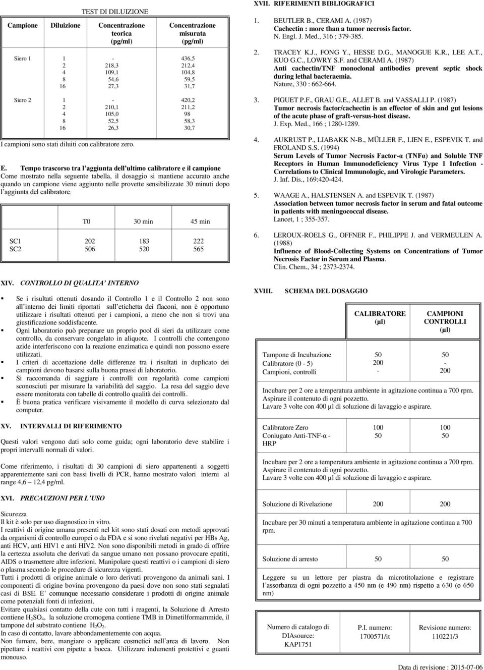 (197) Anti cachectin/tf monoclonal antibodies prevent septic shock during lethal bacteraemia. ature, 33 : 662664. Siero 2 1 2 4 21,1 15, 52,5 26,3 I campioni sono stati diluiti con calibratore zero.