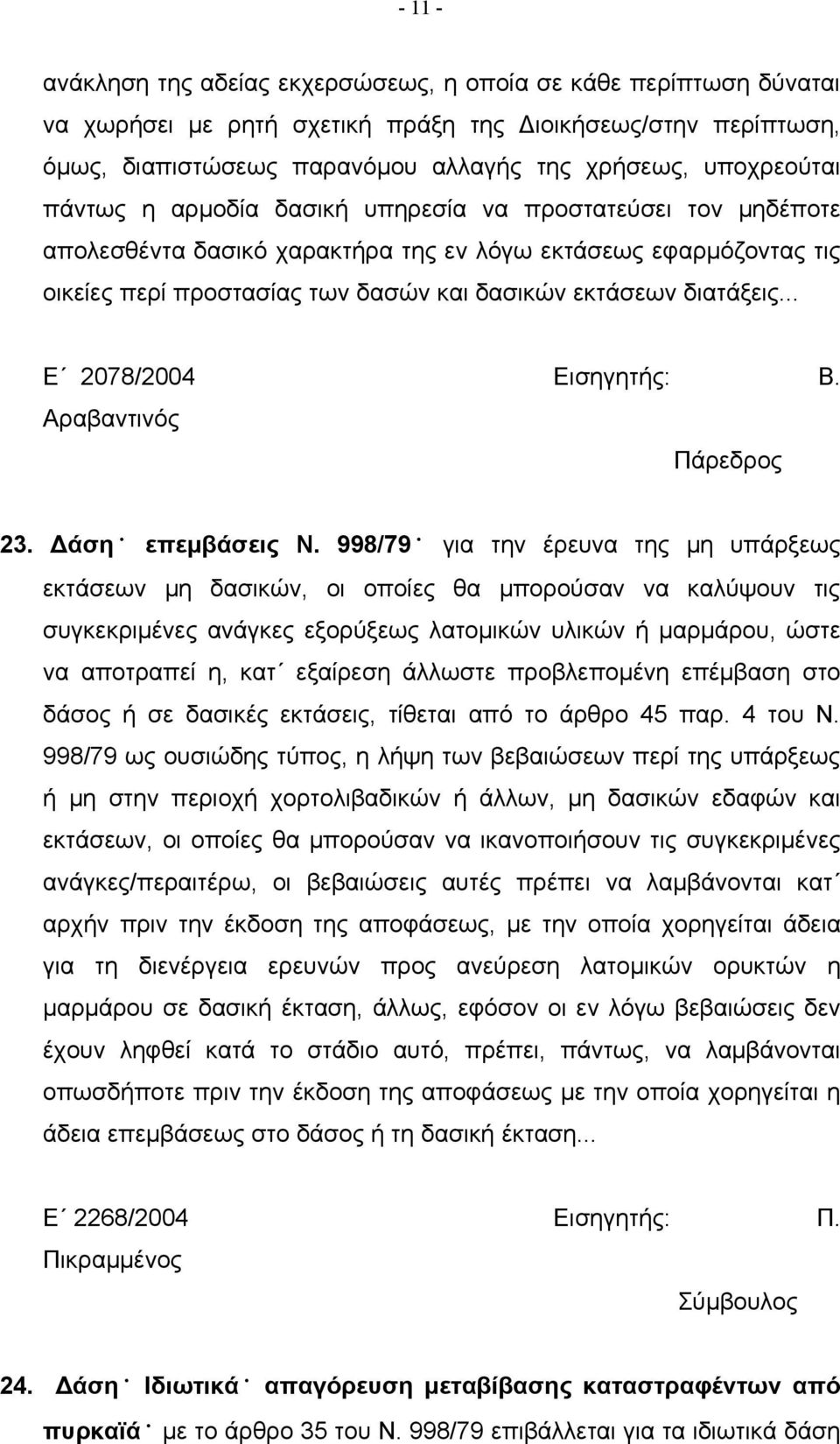 .. Ε 2078/2004 Εισηγητής: Β. Αραβαντινός 23. Δάση επεμβάσεις Ν.