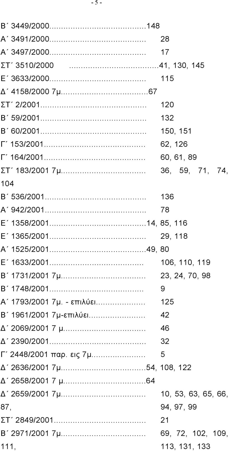 .. 29, 118 Α 1525/2001...49, 80 Ε 1633/2001... 106, 110, 119 Β 1731/2001 7μ... 23, 24, 70, 98 Β 1748/2001... 9 Α 1793/2001 7μ. - επιλύει... 125 Β 1961/2001 7μ-επιλύει... 42 Δ 2069/2001 7 μ.