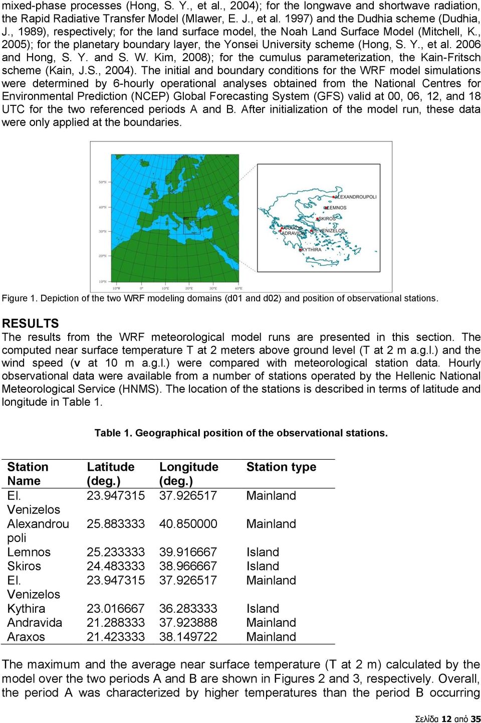 2006 and Hong, S. Y. and S. W. Kim, 2008); for the cumulus parameterization, the Kain-Fritsch scheme (Kain, J.S., 2004).