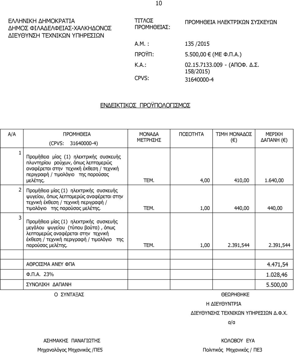 αναφέρεται στην τεχνική έκθεση / τεχνική περιγραφή / τιμολόγιο της παρούσας μελέτης. ΤEΜ. 4,00 410,00 1.