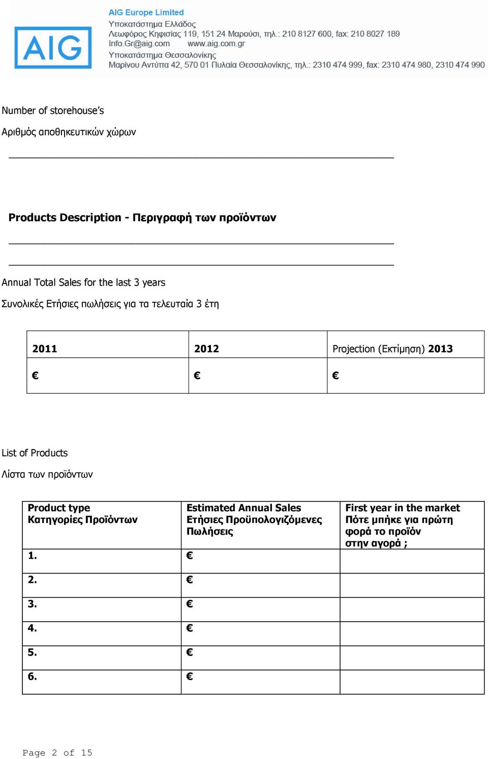 List of Products Λίστα των προϊόντων Product type Κατηγορίες Προϊόντων 1.