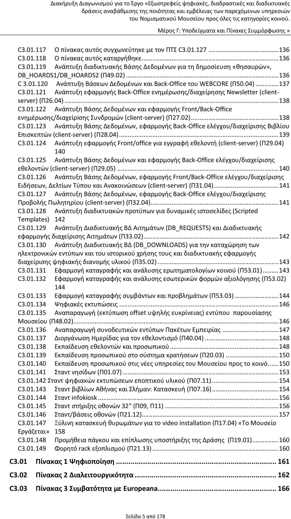 01.122 Ανάπτυξη Βάσης Δεδομένων και εφαρμογής Front/Back-Office ενημέρωσης/διαχείρiσης Συνδρομών (client-server) (Π27.02)...138 C3.01.123 Ανάπτυξη Βάσης Δεδομένων, εφαρμογής Back-Office ελέγχου/διαχείρισης Βιβλίου Επισκεπτών (client-server) (Π28.
