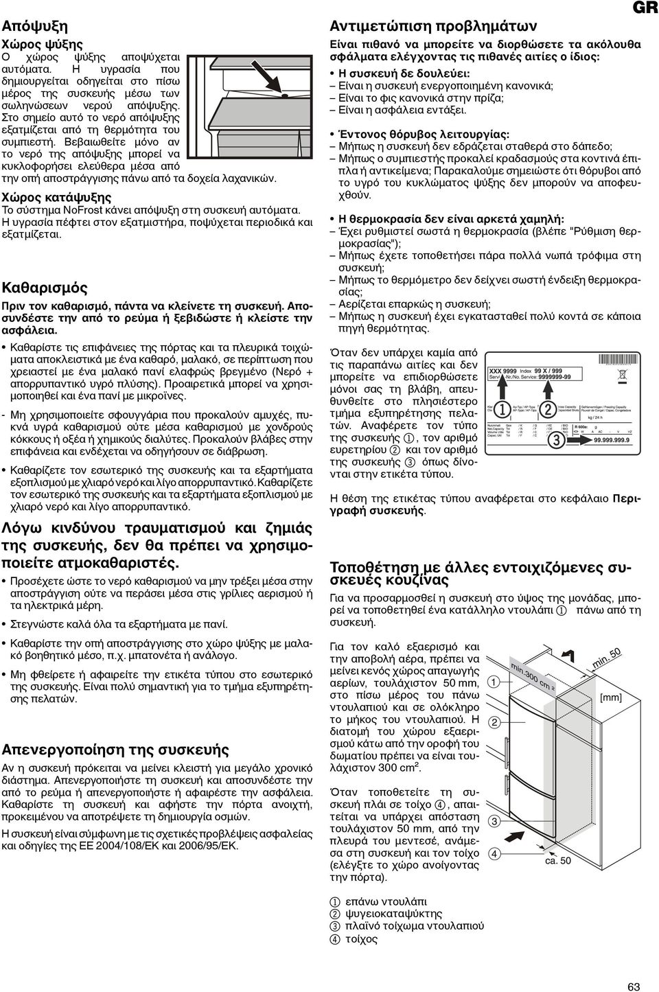 Βεβαιωθείτε μόνο αν το νερό της απόψυξης μπορεί να κυκλοφορήσει ελεύθερα μέσα από την οπή αποστράγγισης πάνω από τα δοχεία λαχανικών.