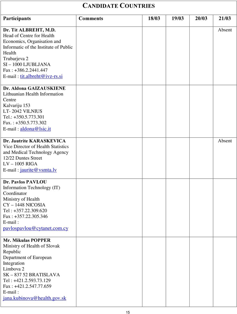 (9,&$ Vice Director of Health Statistics and Medical Technology Agency 12/22 Duntes Street LV 1005 RIGA jaurite@vsmta.