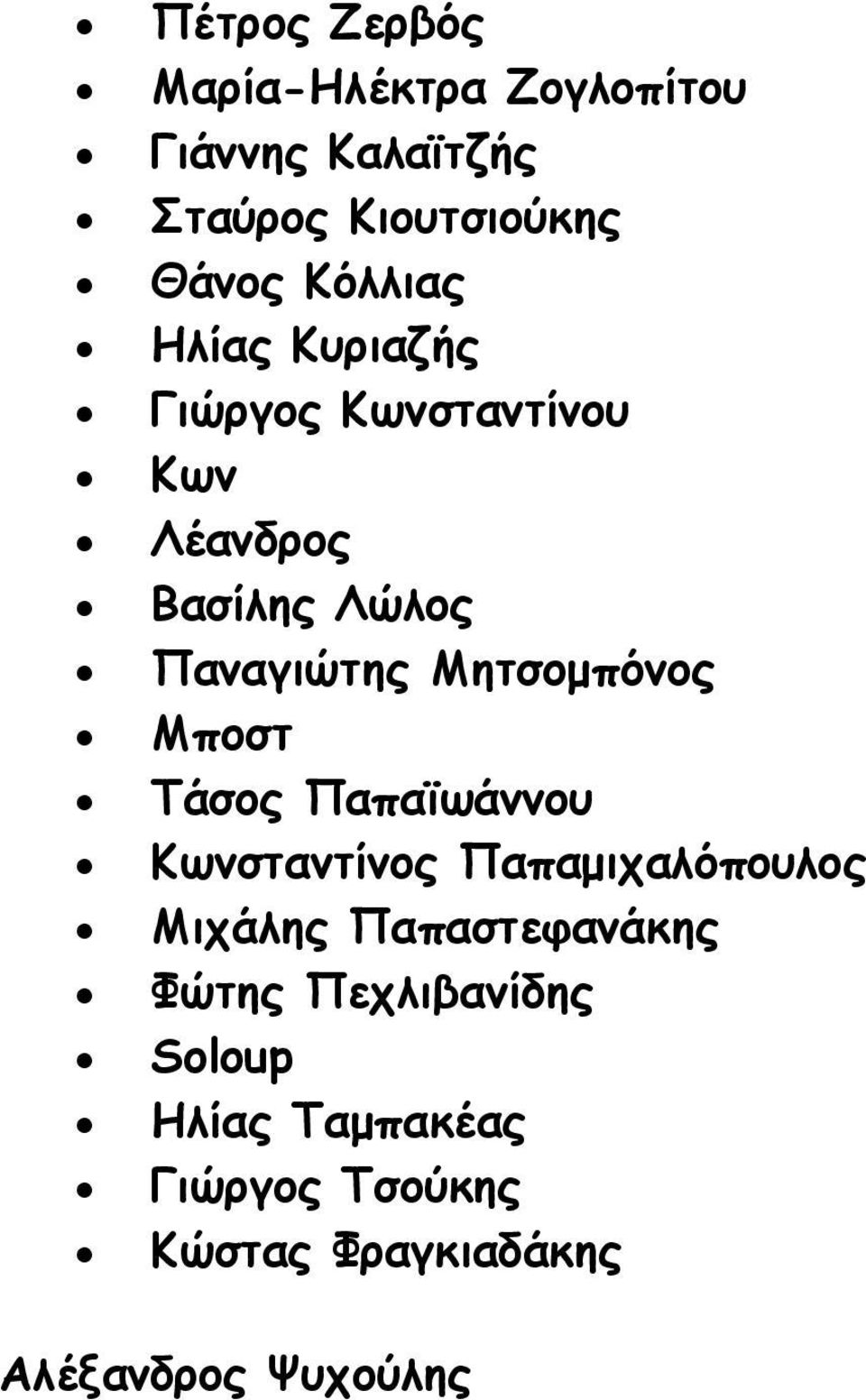 Μητσομπόνος Μποστ Τάσος Παπαϊωάννου Κωνσταντίνος Παπαμιχαλόπουλος Μιχάλης