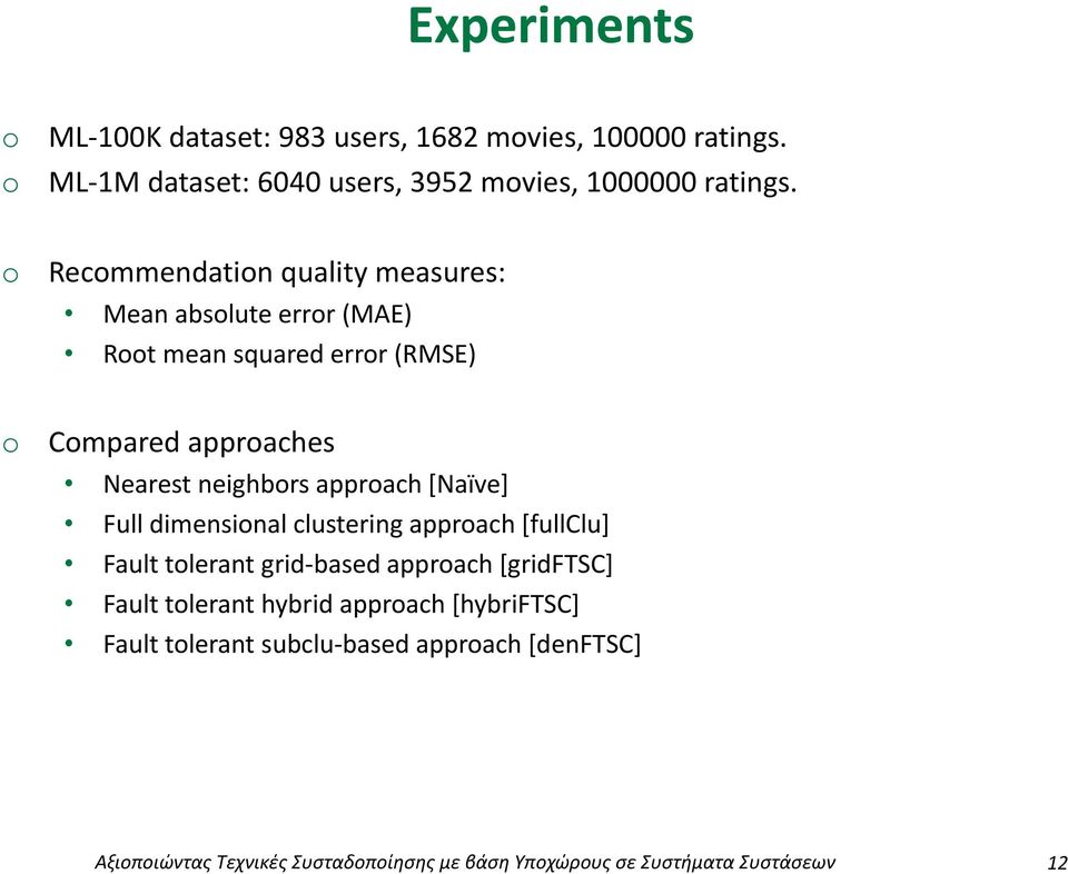 [Naïve] Full dimensinal clustering apprach [fullclu] Fault tlerant grid based apprach [gridftsc] Fault tlerant hybrid apprach