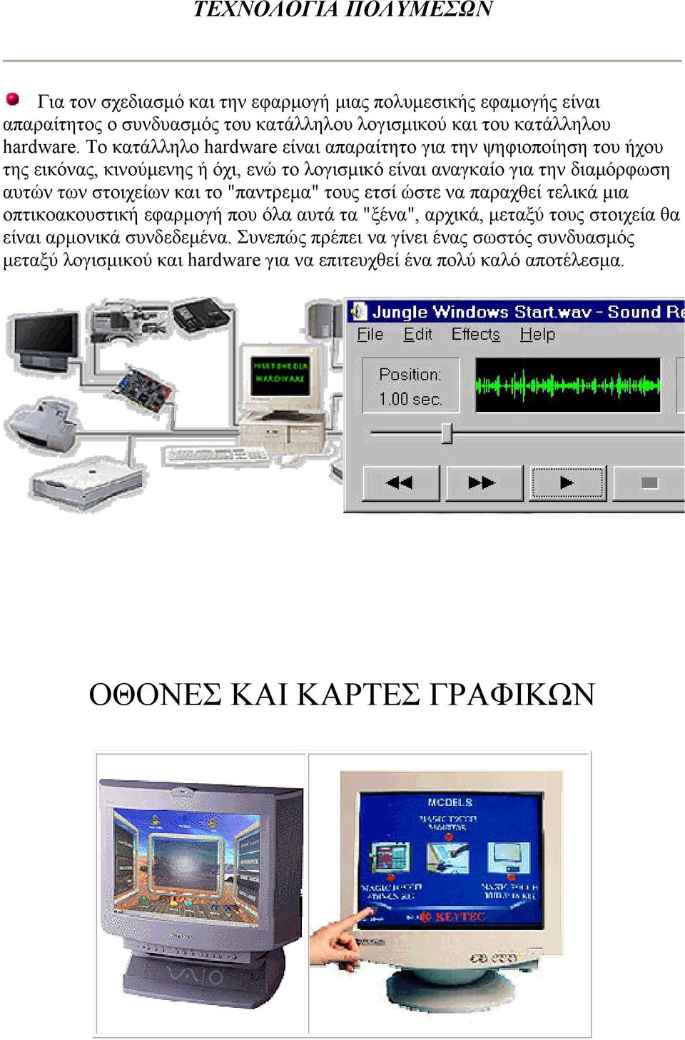 Το κατάλληλο hardware είναι απαραίτητο για την ψηφιοποίηση του ήχου της εικόνας, κινούμενης ή όχι, ενώ το λογισμικό είναι αναγκαίο για την διαμόρφωση αυτών των