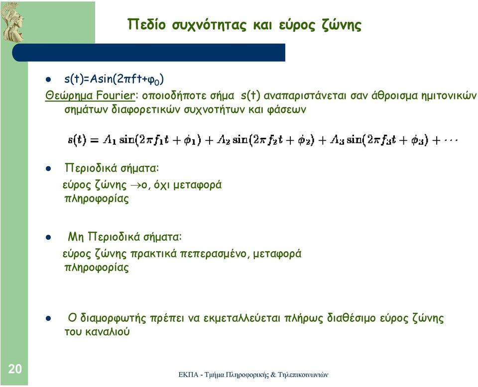 σήµατα: εύρος ζώνης ο, όχι µεταφορά πληροφορίας Μη Περιοδικά σήµατα: εύρος ζώνης πρακτικά