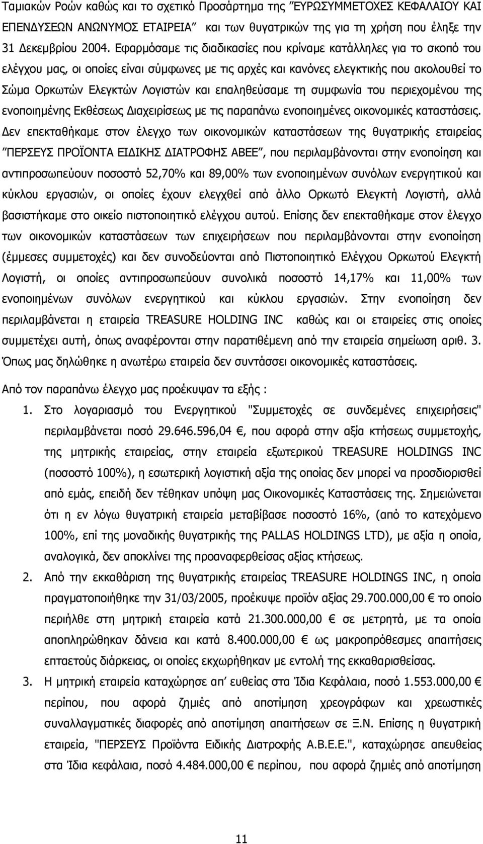 επαληθεύσαµε τη συµφωνία του περιεχοµένου της ενοποιηµένης Εκθέσεως ιαχειρίσεως µε τις παραπάνω ενοποιηµένες οικονοµικές καταστάσεις.