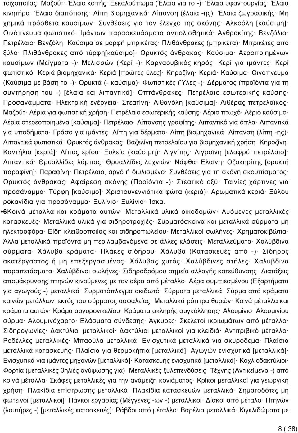 (μπρικέτα) Μπρικέτες από ξύλο Πλιθάνθρακες από τύρφη[καύσιμο] Ορυκτός άνθρακας Καύσιμα Αεροποιημένων καυσίμων (Μείγματα -) Μελισσών (Κερί -) Καρναουβικός κηρός Κερί για ιμάντες Κερί φωτιστικό Κεριά