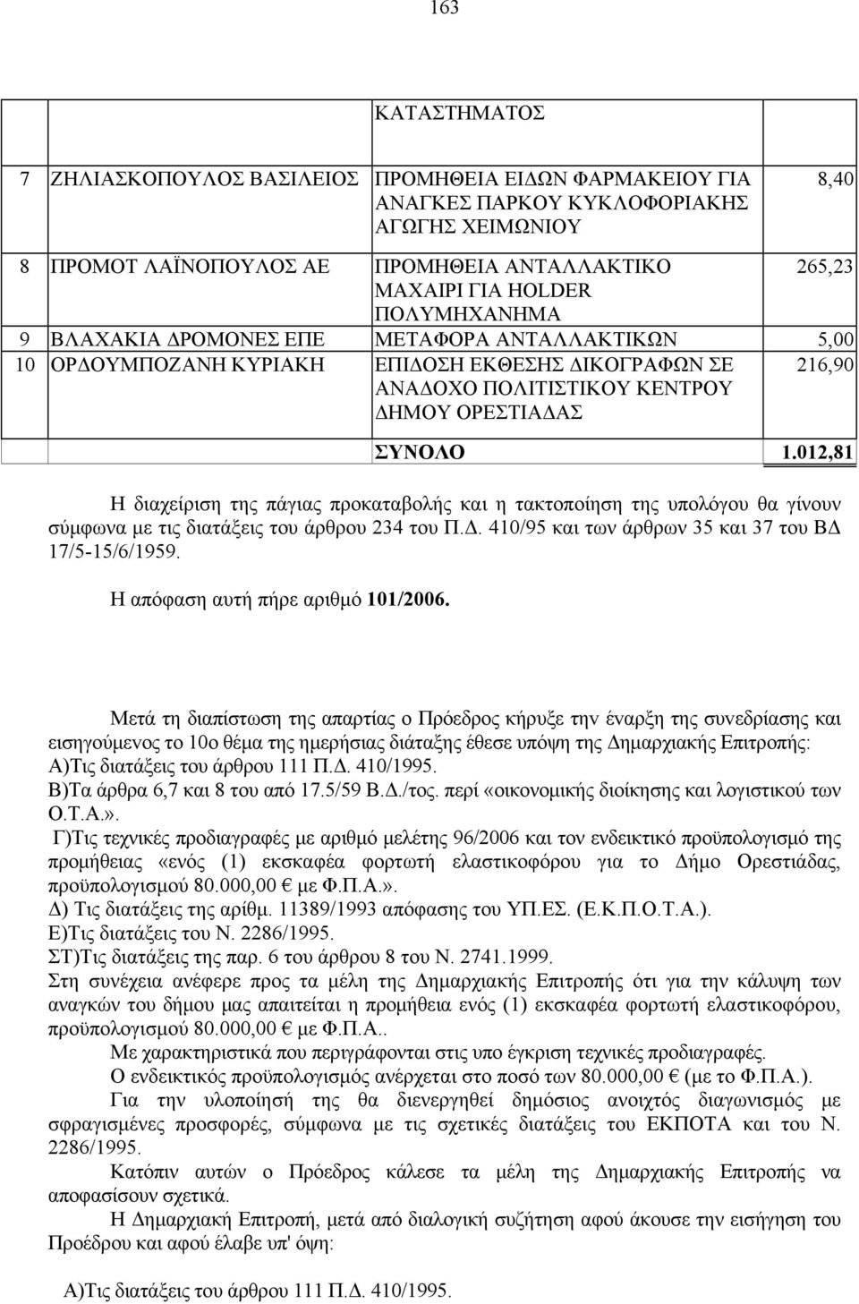 012,81 Η διαχείριση της πάγιας προκαταβολής και η τακτοποίηση της υπολόγου θα γίνουν σύμφωνα με τις διατάξεις του άρθρου 234 του Π.Δ. 410/95 και των άρθρων 35 και 37 του ΒΔ 17/5-15/6/1959.