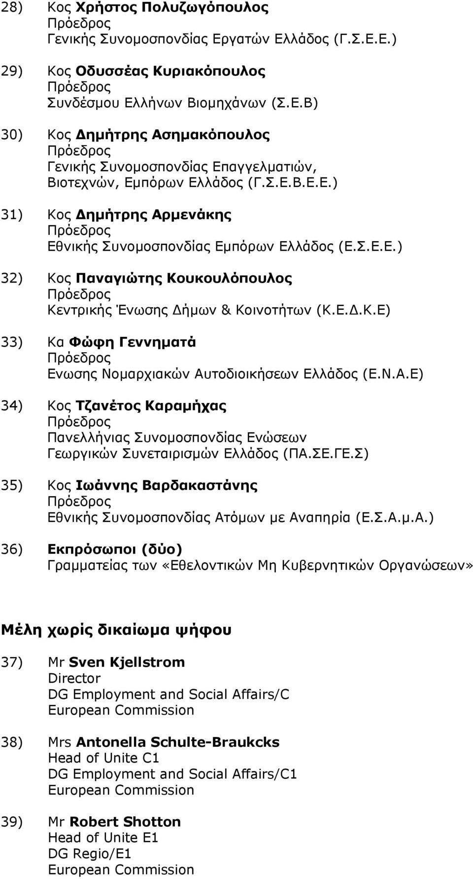 Ν.Α.Ε) 34) Κος Τζανέτος Καραµήχας Πρόεδρος Πανελλήνιας Συνοµοσπονδίας Ενώσεων Γεωργικών Συνεταιρισµών Ελλάδος (ΠΑ.ΣΕ.ΓΕ.