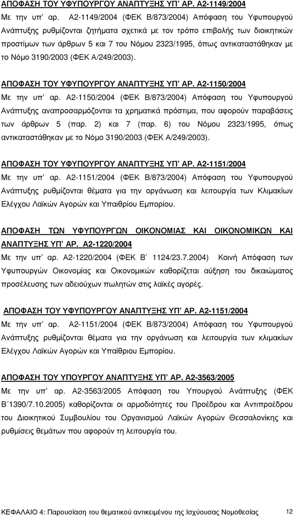 αντικαταστάθηκαν µε το Νόµο 3190/2003 (ΦΕΚ Α/249/2003). ΑΠΟΦΑΣΗ ΤΟΥ ΥΦΥΠΟΥΡΓΟΥ ΑΝΑΠΤΥΞΗΣ ΥΠ ΑΡ. Α2-1150/2004 Με την υπ αρ.