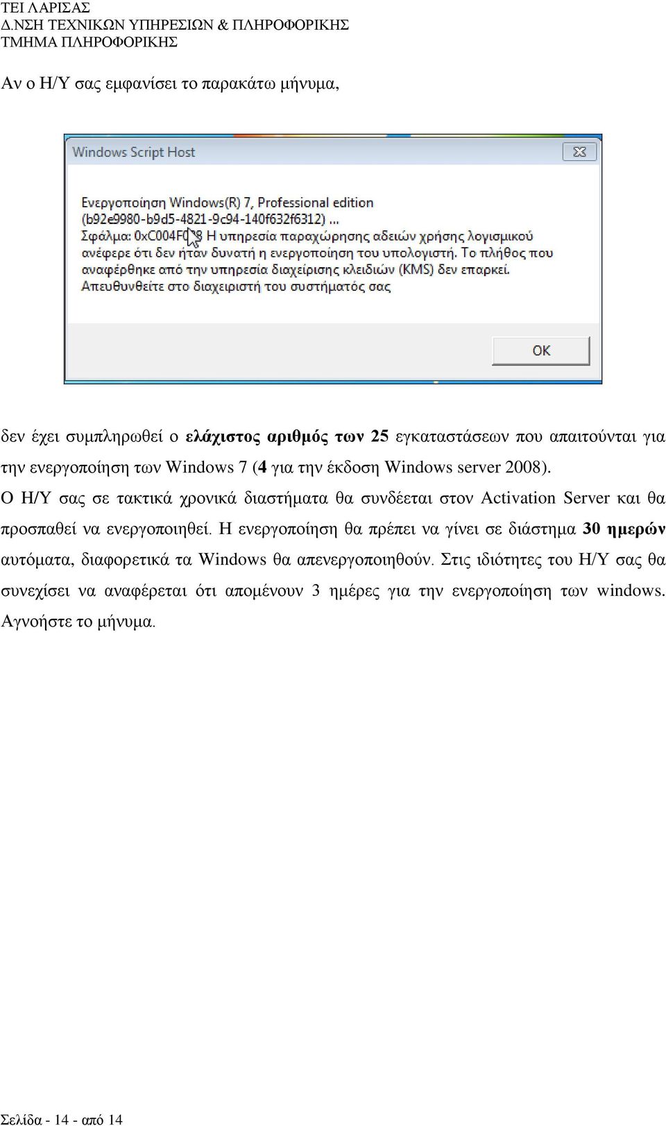 O H/Y ζαο ζε ηαθηηθά ρξνληθά δηαζηήκαηα ζα ζπλδέεηαη ζηνλ Activation Server θαη ζα πξνζπαζεί λα ελεξγνπνηεζεί.