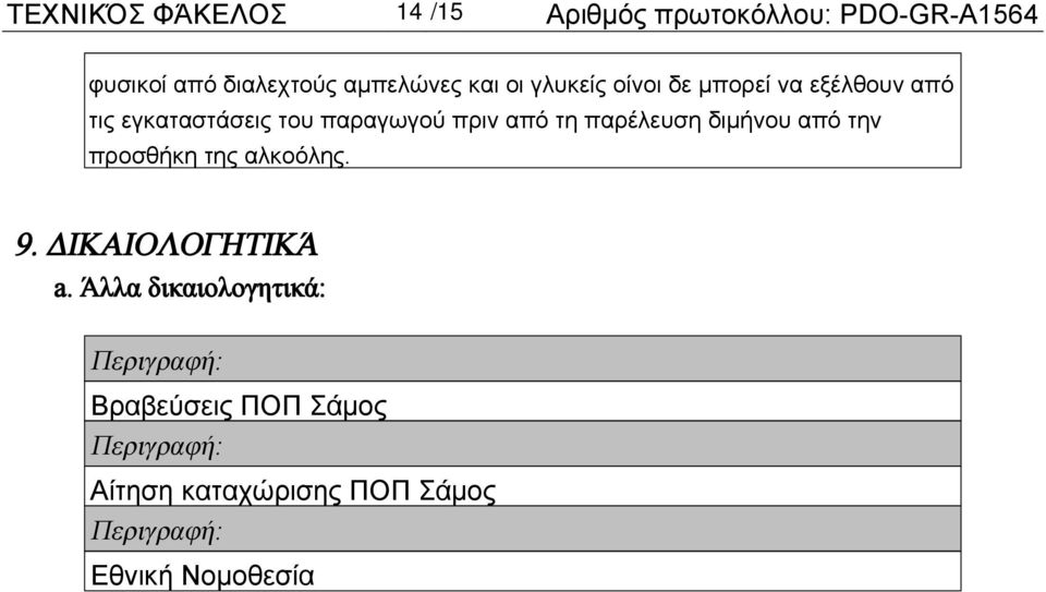 παρέλευση διμήνου από την προσθήκη της αλκοόλης. 9. ΔΙΚΑΙΟΛΟΓΗΤΙΚΆ a.