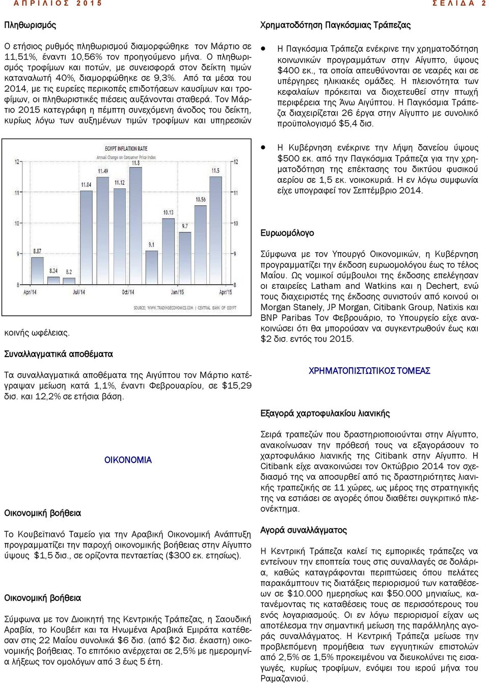 Από τα μέσα του 2014, με τις ευρείες περικοπές επιδοτήσεων καυσίμων και τροφίμων, οι πληθωριστικές πιέσεις αυξάνονται σταθερά.