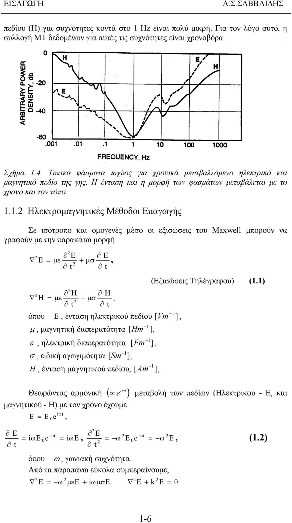 1.2 Ηλεκτρομαγνητικές Μέθοδοι Επαγωγής Σε ισότροπο και ομογενές μέσο οι εξισώσεις του Maxwell μπορούν να γραφούν με την παρακάτω μορφή 2 2 E E E = με + μσ 2 t t 2 2 H H H = με + μσ, 2 t t όπου E,