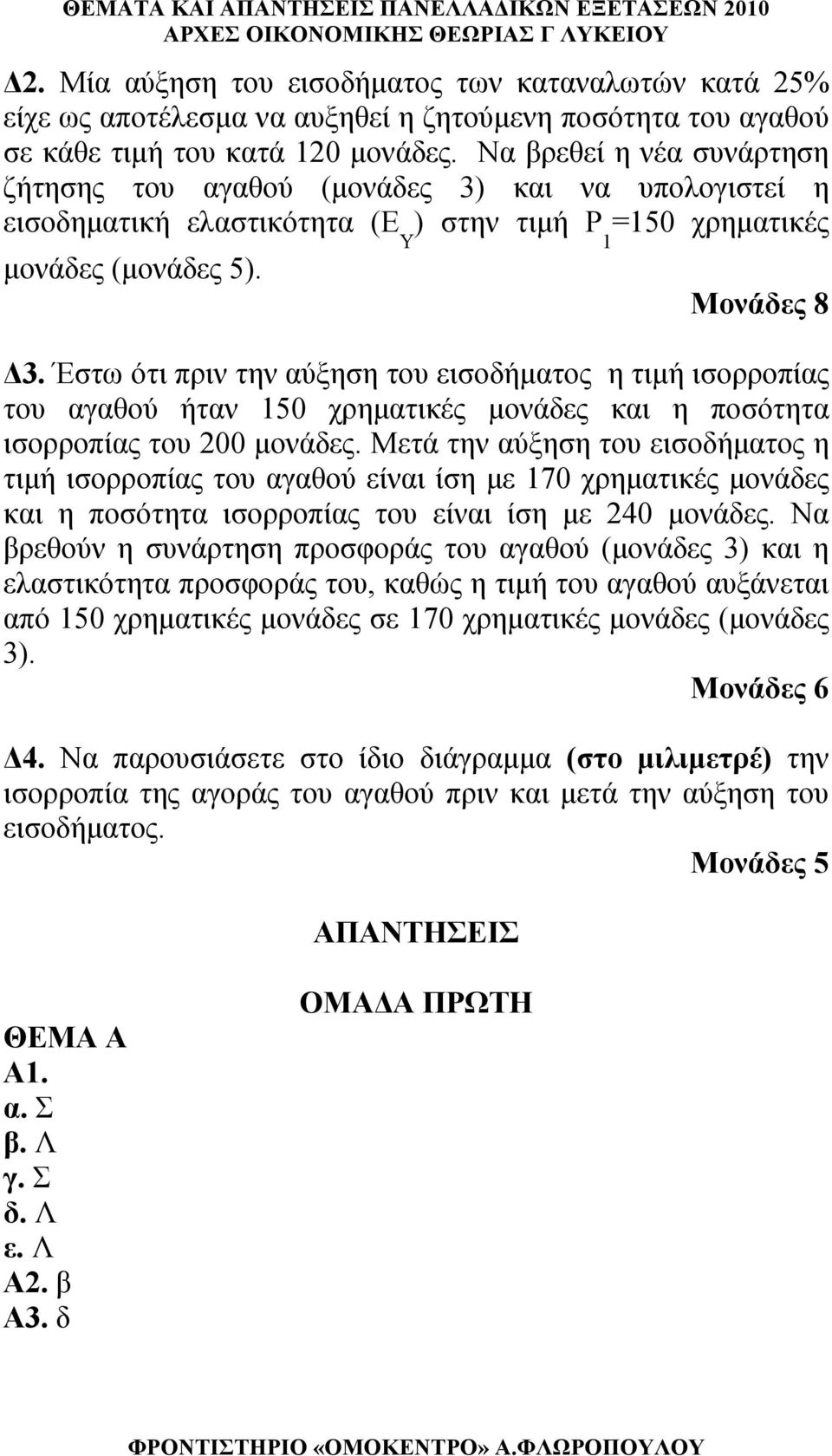 Έστω ότι πριν την αύξηση του εισοδήματος η τιμή ισορροπίας του αγαθού ήταν 150 χρηματικές μονάδες και η ποσότητα ισορροπίας του 200 μονάδες.