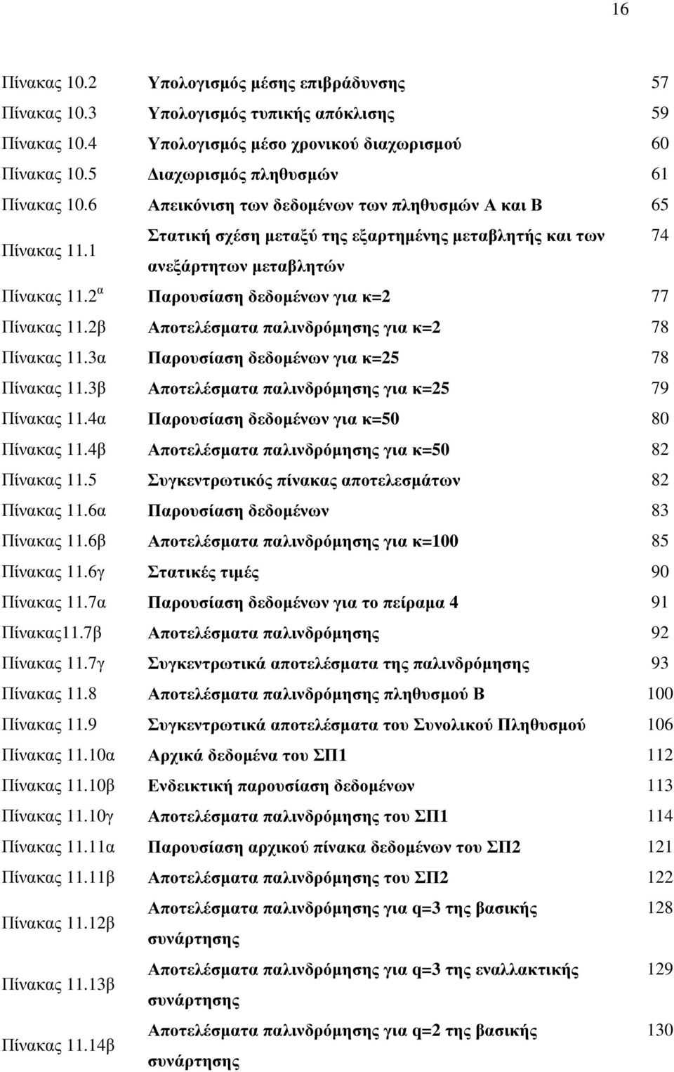 2 α Παρουσίαση δεδοµένων για κ=2 77 Πίνακας 11.2β Αποτελέσµατα παλινδρόµησης για κ=2 78 Πίνακας 11.3α Παρουσίαση δεδοµένων για κ=25 78 Πίνακας 11.3β Αποτελέσµατα παλινδρόµησης για κ=25 79 Πίνακας 11.