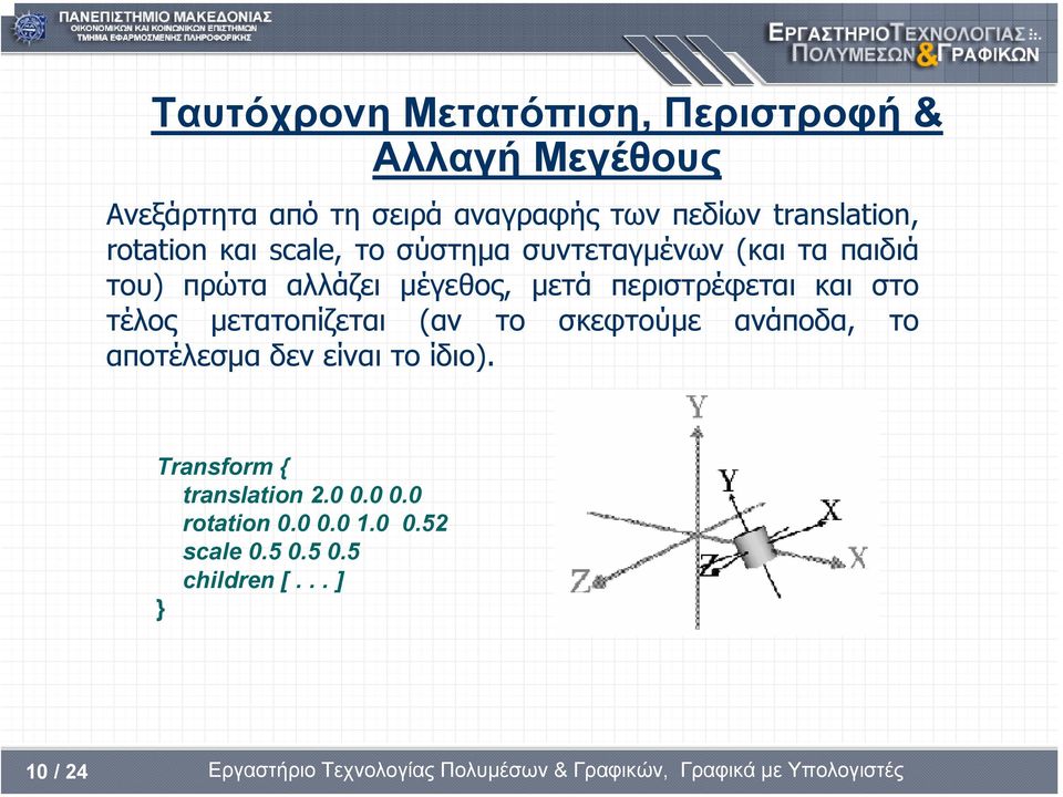 µετά περιστρέφεται και στο τέλος µετατοπίζεται (αν το σκεφτούµε ανάποδα, το αποτέλεσµα