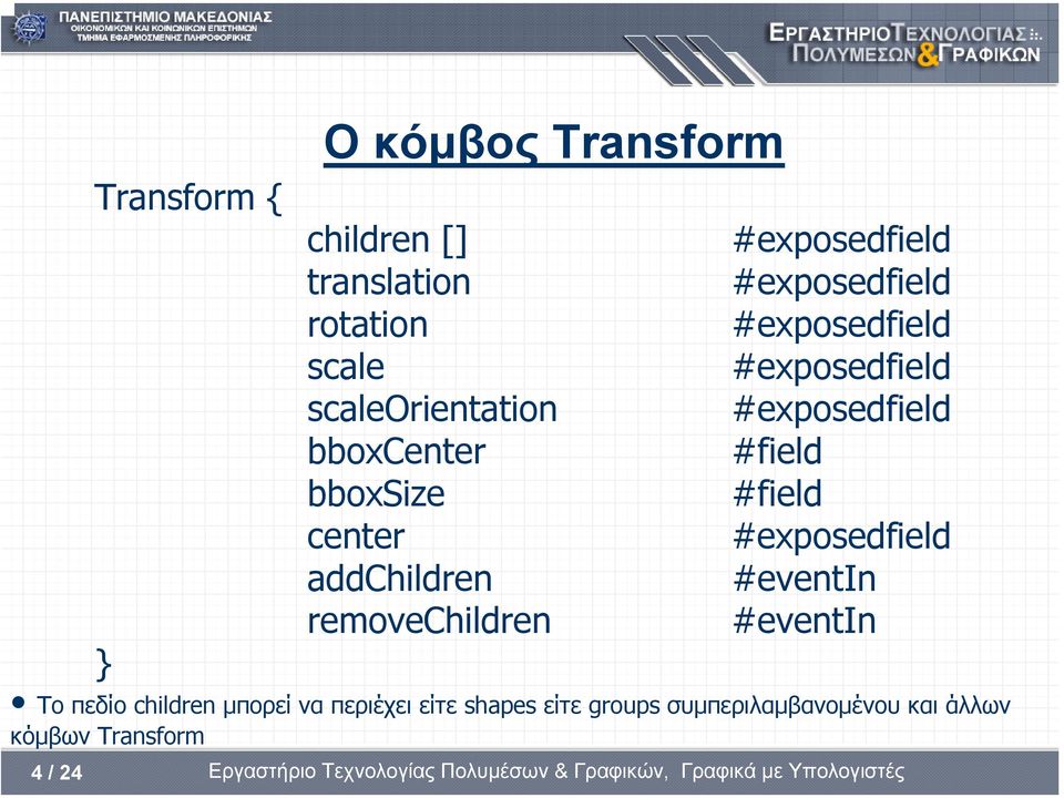 bboxsize #field center #exposedfield addchildren #eventin removechildren #eventin } To πεδίο