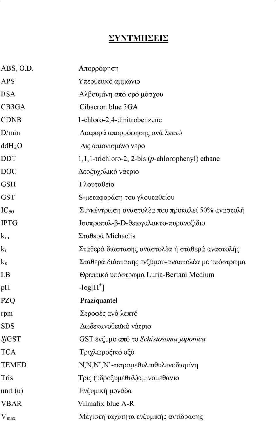 1,1,1-trichloro-2, 2-bis (p-chlorophenyl) ethane DC Δεοξυχολικό νάτριο GSH Γλουταθείο GSΤ S-μεταφοράση του γλουταθείου IC 50 IPTG k m k i k s LB Συγκέντρωση αναστολέα που προκαλεί 50% αναστολή