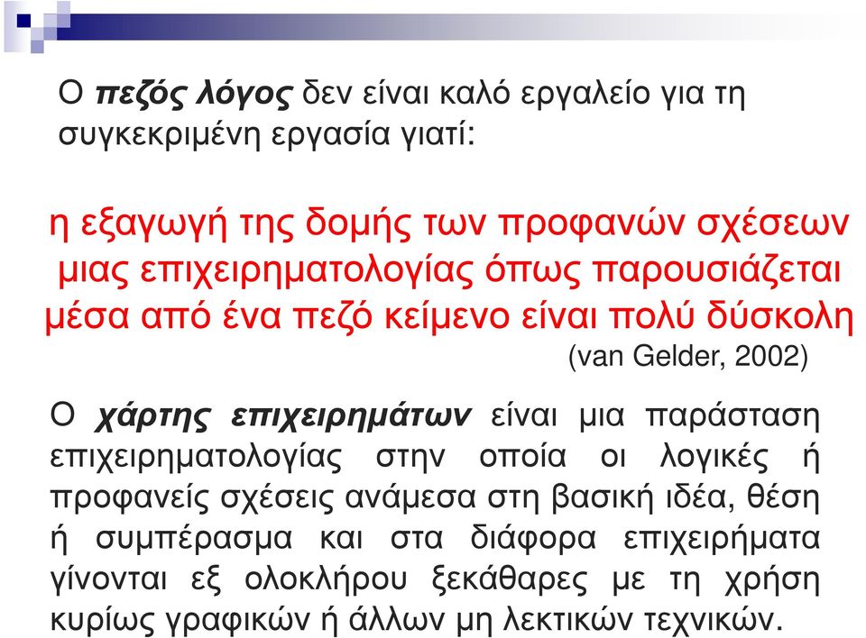 επιχειρηµάτων είναι µια παράσταση επιχειρηµατολογίας στην οποία οι λογικές ή προφανείς σχέσεις ανάµεσα στη βασική ιδέα,