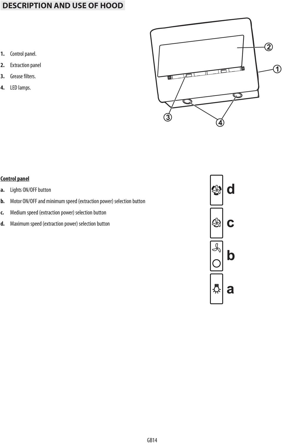 Motor ON/OFF and minimum speed (extraction power) selection button c.