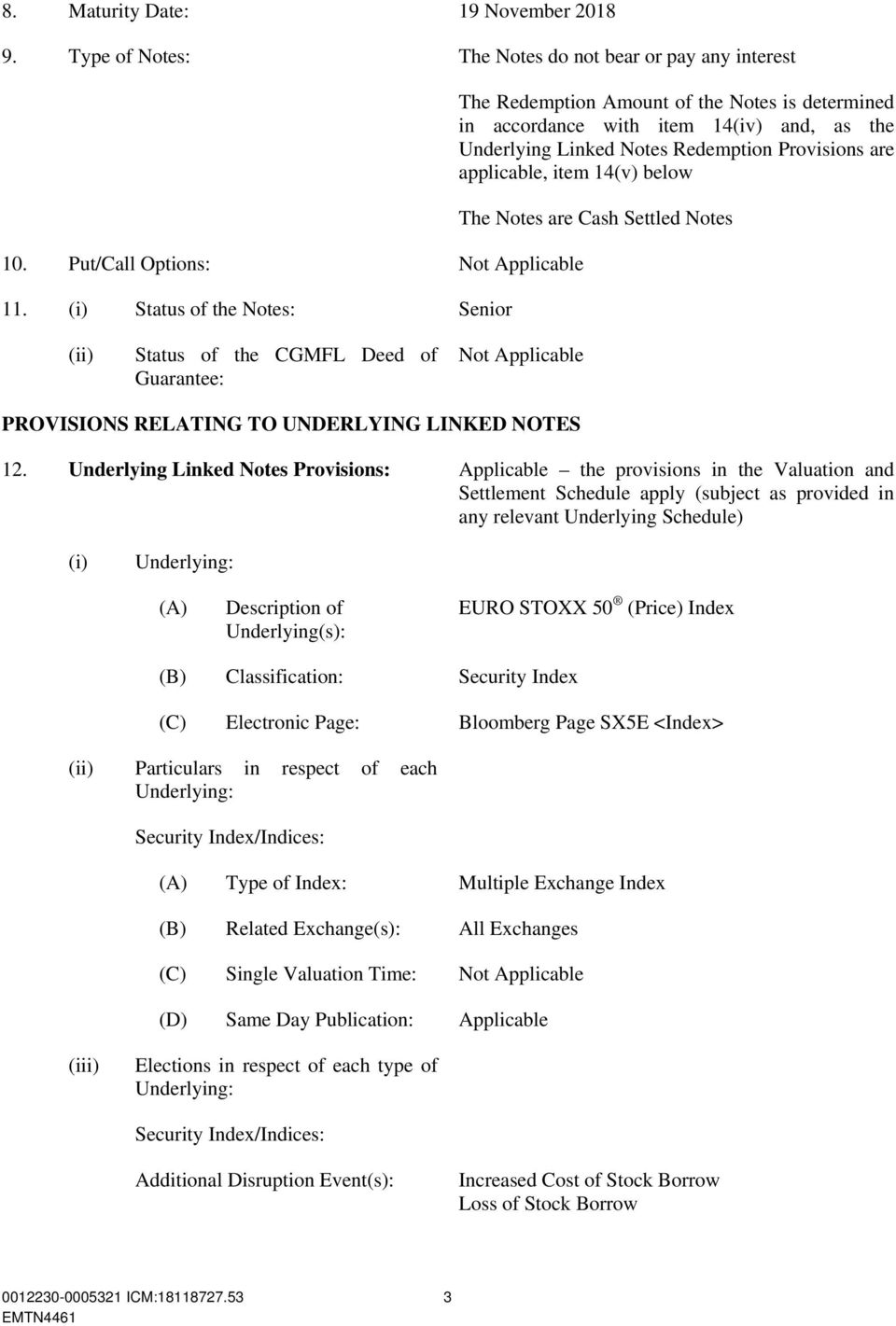 below The Notes are Cash Settled Notes (ii) Status of the CGMFL Deed of Guarantee: PROVISIONS RELATING TO UNDERLYING LINKED NOTES 12.