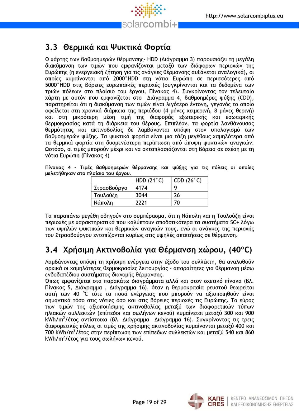 των τριών πόλεων στο πλαίσιο του έργου, Πίνακας 4).