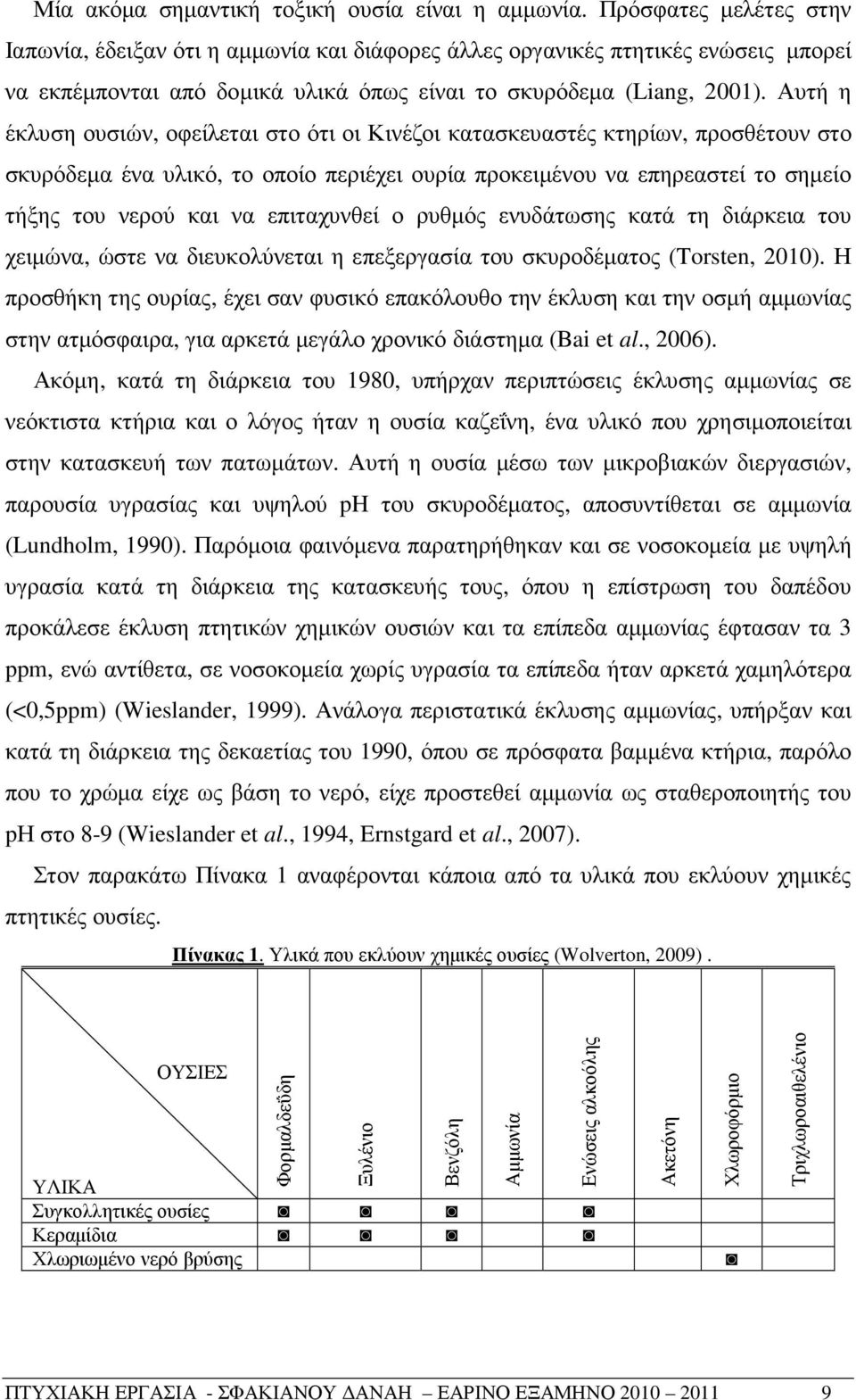 Αυτή η έκλυση ουσιών, οφείλεται στο ότι οι Κινέζοι κατασκευαστές κτηρίων, προσθέτουν στο σκυρόδεµα ένα υλικό, το οποίο περιέχει ουρία προκειµένου να επηρεαστεί το σηµείο τήξης του νερού και να