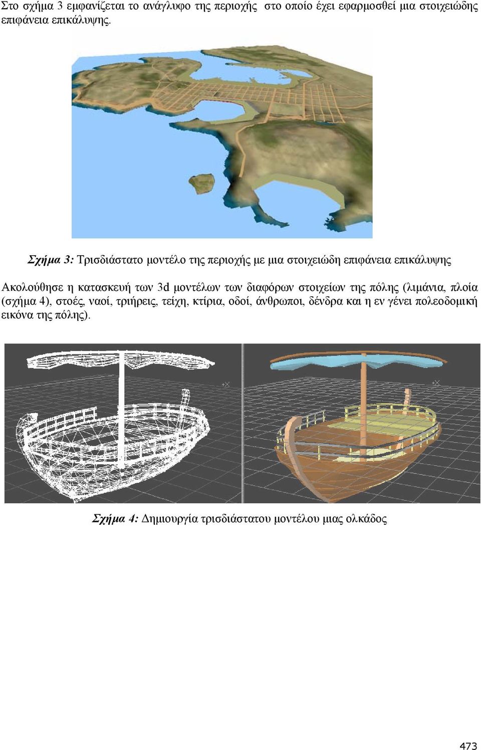 μοντέλων των διαφόρων στοιχείων της πόλης (λιμάνια, πλοία (σχήμα 4), στοές, ναοί, τριήρεις, τείχη, κτίρια, οδοί,