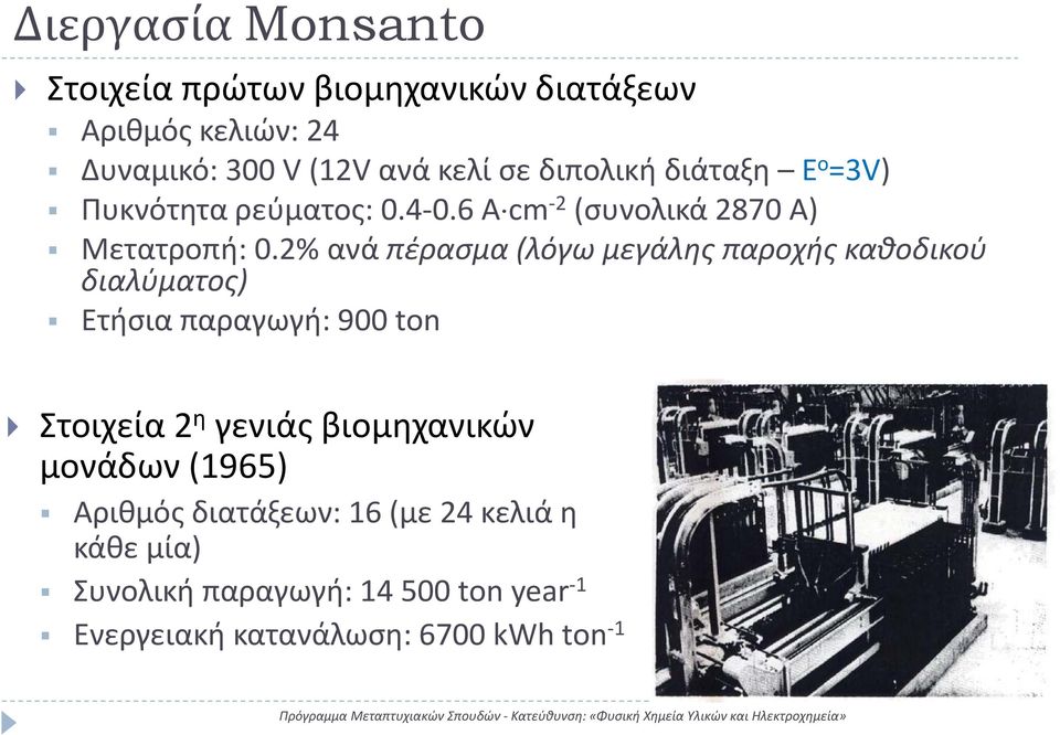 2% ανά πέρασμα (λόγω μεγάλης παροχής καθοδικού διαλύματος) Ετήσια παραγωγή: 900 ton Στοιχεία 2 η γενιάς