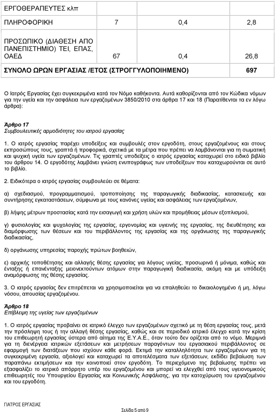 Απηά θαζνξίδνληαη απφ ηνλ Κψδηθα λφκσλ γηα ηελ πγεία θαη ηελ αζθάιεηα ησλ εξγαδνκέλσλ 3850/2010 ζηα άξζξα 17 θαη 18 (Παξαηίζεληαη ηα ελ ιφγσ άξζξα): Άρθρο 17 Σσκβοσιεσηηθές αρκοδηόηεηες ηοσ ηαηρού