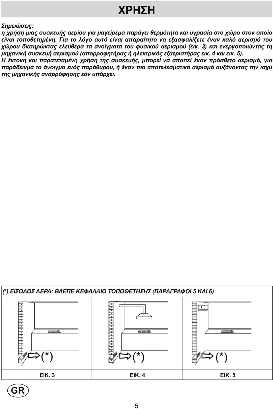 3) και ενεργοποιώντας τη µηχανική συσκευή αερισµού (απορροφητήρας ή ηλεκτρικός εξαεριστήρας εικ. 4 και εικ. 5).